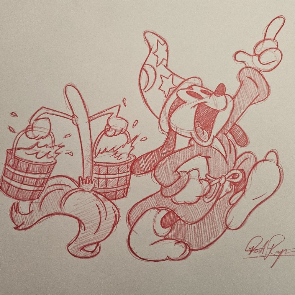 Disney Sorcerer's Apprentice Oswald Fantasia Drawing/Sketch Art Signed